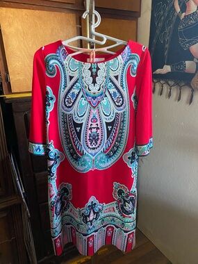 Studio I Red Paisley Shift Dress with Multicolor Accents